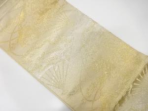 アンティーク　扇に家屋風景模様織り出し袋帯（着用可）